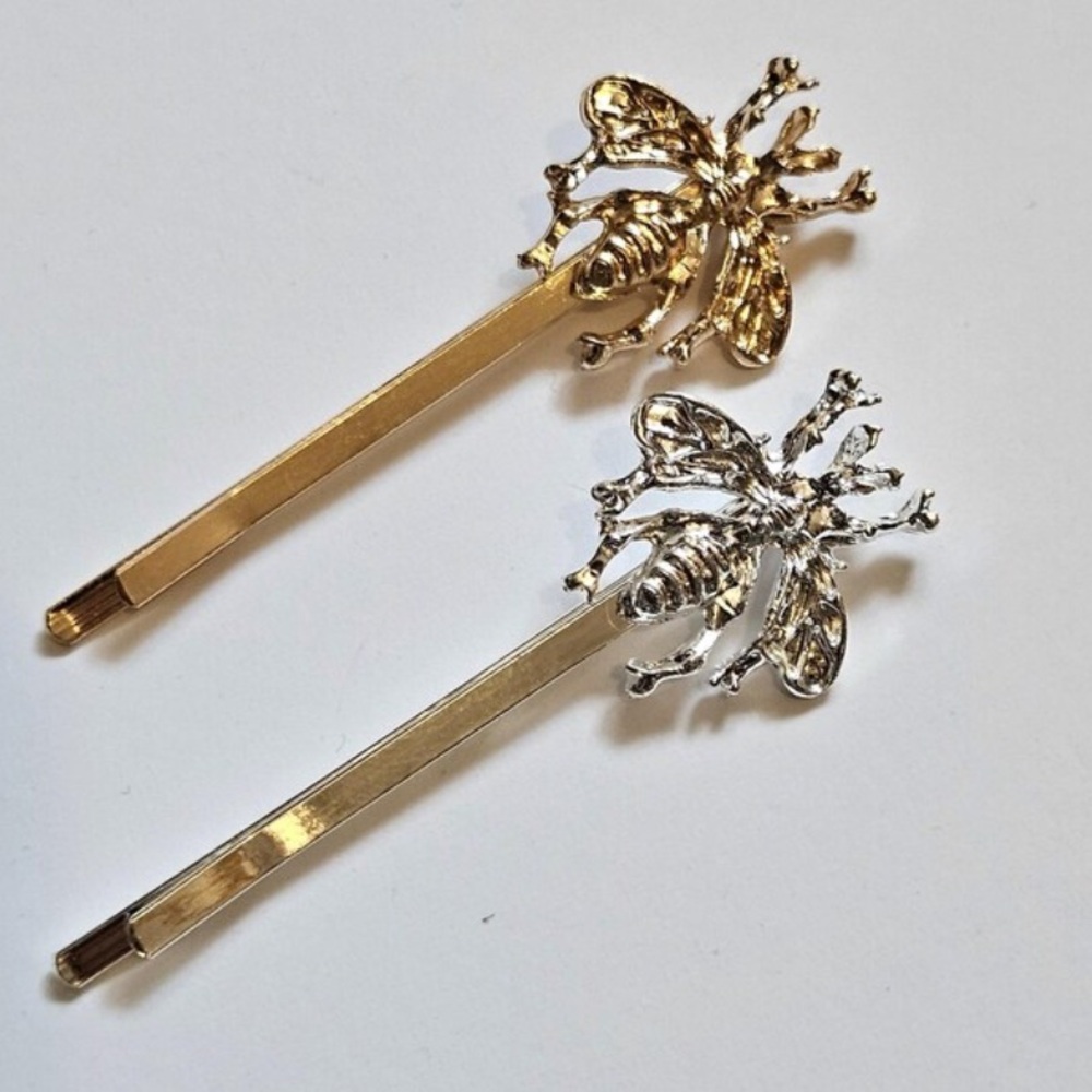 Chic Metallic Bee Hair Bobby Pin Gold OR Silver Pick One